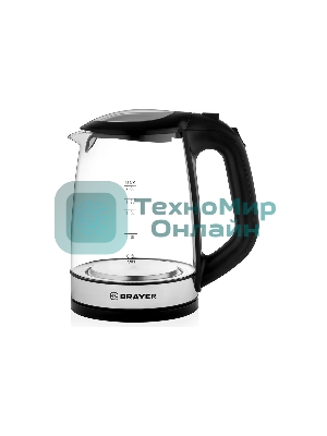Чайник электрический BRAYER BR1040BK 2220Вт, 2 л, стекл., черный.