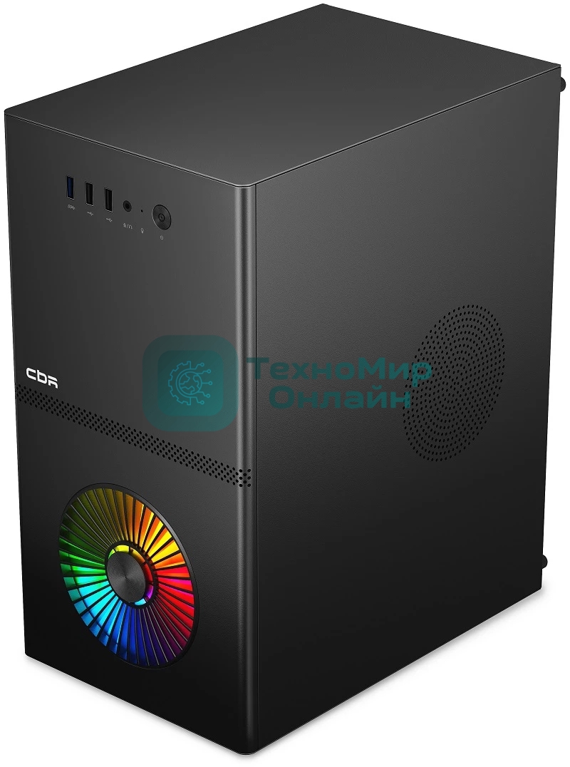 Компьютерный корпус CBR mATX Minitower V867, без БП, 1хUSB 3.0, 2хUSB 2.0, HD Audio+Mic, Rainbow Fan, Black PCC-MATX-V867-WPSU