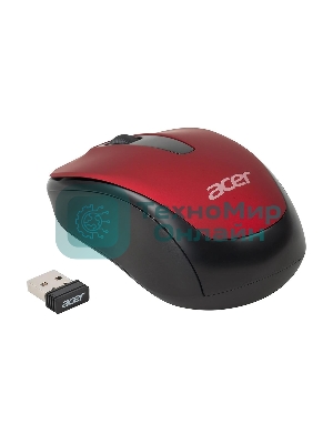 Мышь беспроводная Acer OMR136 красный, 1000 dpi, радиоканал, USB, кнопки - 3