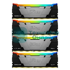 Оперативная память Kingston Fury Renegade, DDR4, 128Gb (4x32Gb), 3600MHz, CL18, DIMM, радиатор, RGB, черный/серебристый
