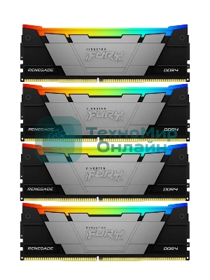 Оперативная память Kingston Fury Renegade, DDR4, 128Gb (4x32Gb), 3600MHz, CL18, DIMM, радиатор, RGB, черный/серебристый