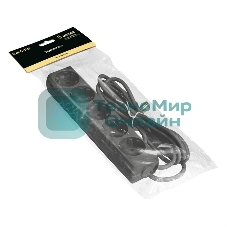 Удлинитель ExeGate ECE-5-5B (EX285825RUS), черный, 5 м, евровилка с заземлением, 5 евророзеток с заземлением, 2200 Вт