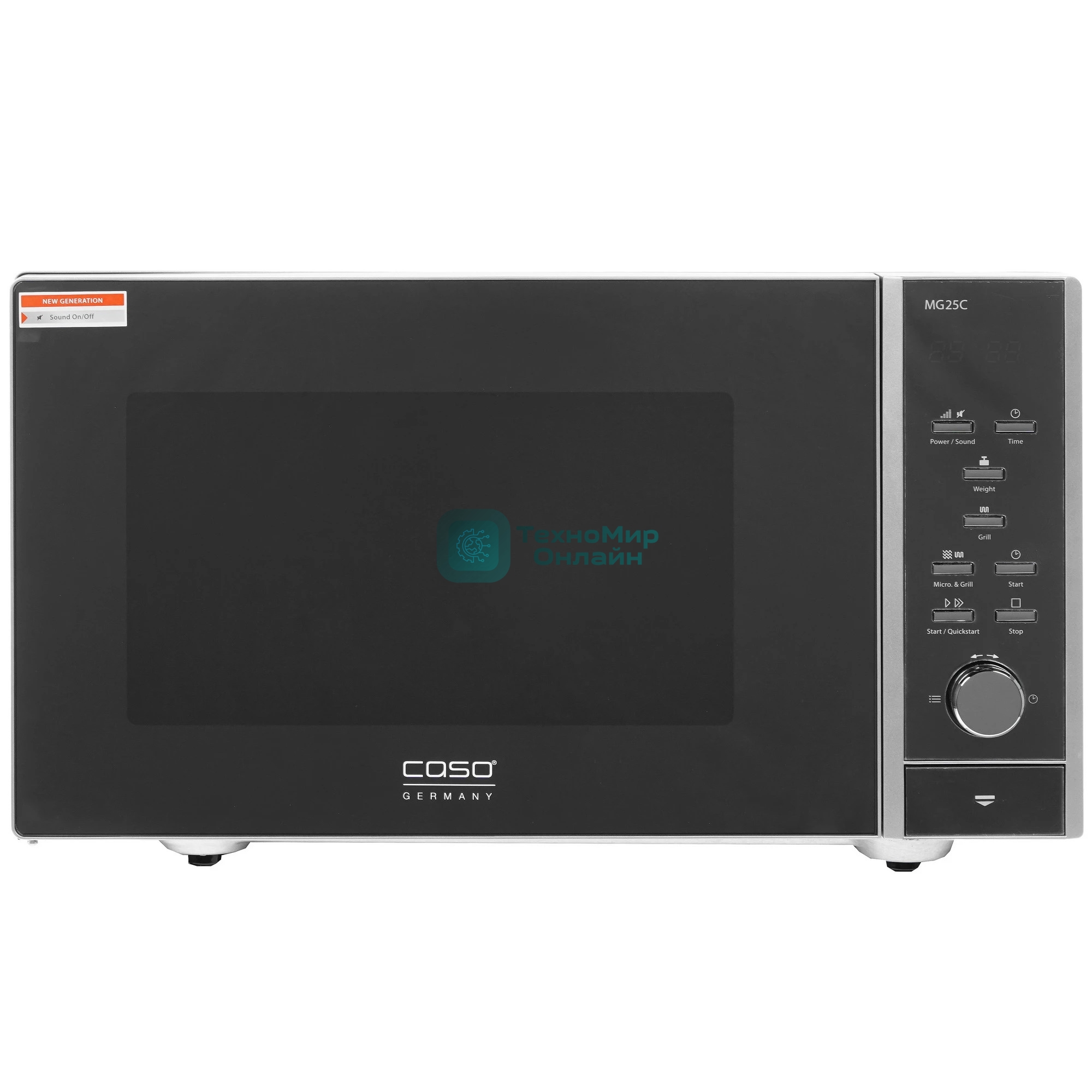 Микроволновая печь CASO MG 25 Ceramic Menu серебристый/черный, 25 л, 900 Вт, переключатели - кнопки, поворотный механизм