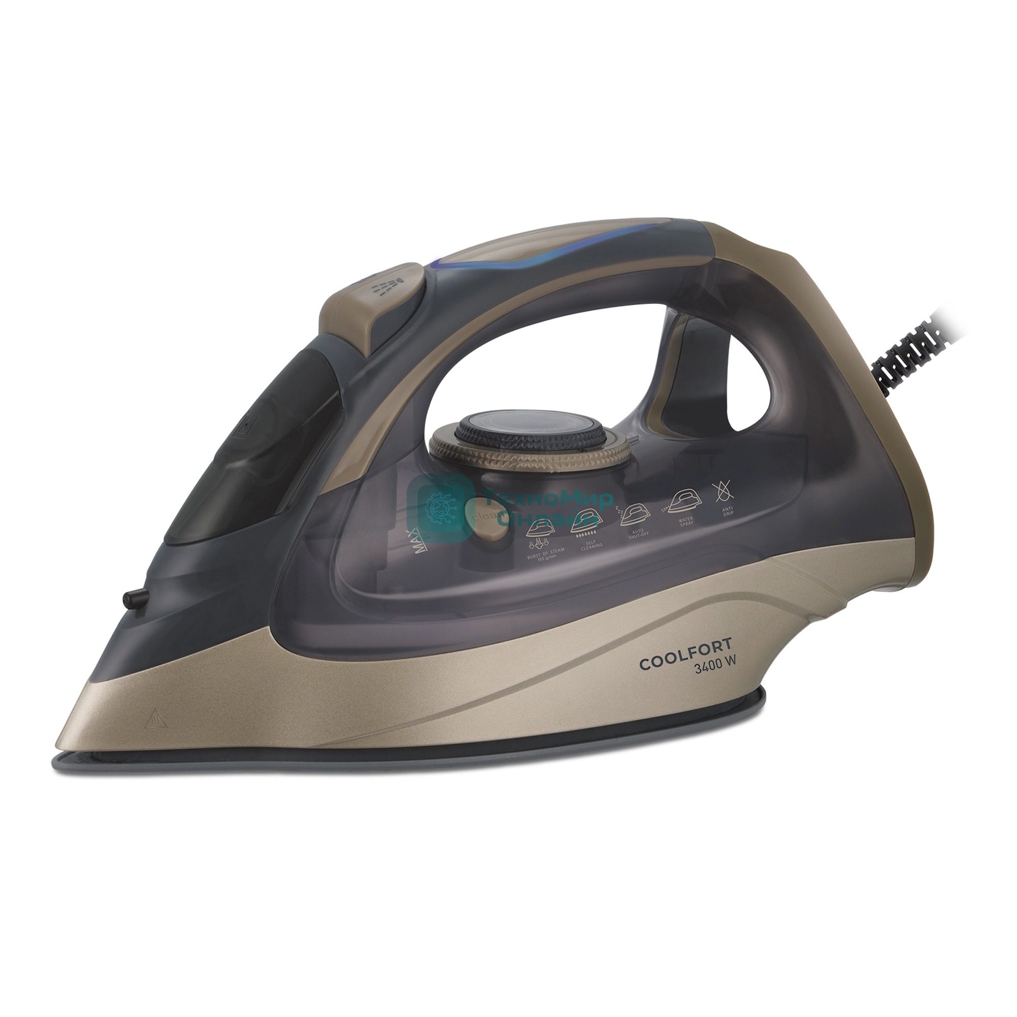 Утюг Coolfort CF-3410 сиреневый/золотистый, 3400 Вт, 45 г/мин, 155 г/мин, 300 мл