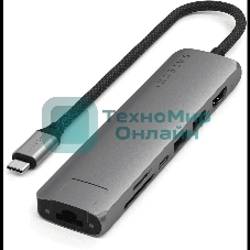 Док-станция (USB-хаб) Satechi ST-P7SM 7-in-1 USB-C Slim Multiport Adapter with Ethernet (Type-C,HDMI, 2xType-A, SD,microSD, RJ-45), до 80 Вт серый