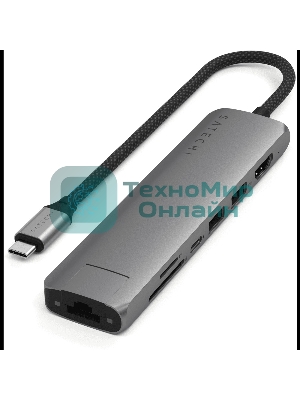 Док-станция (USB-хаб) Satechi ST-P7SM 7-in-1 USB-C Slim Multiport Adapter with Ethernet (Type-C,HDMI, 2xType-A, SD,microSD, RJ-45), до 80 Вт серый