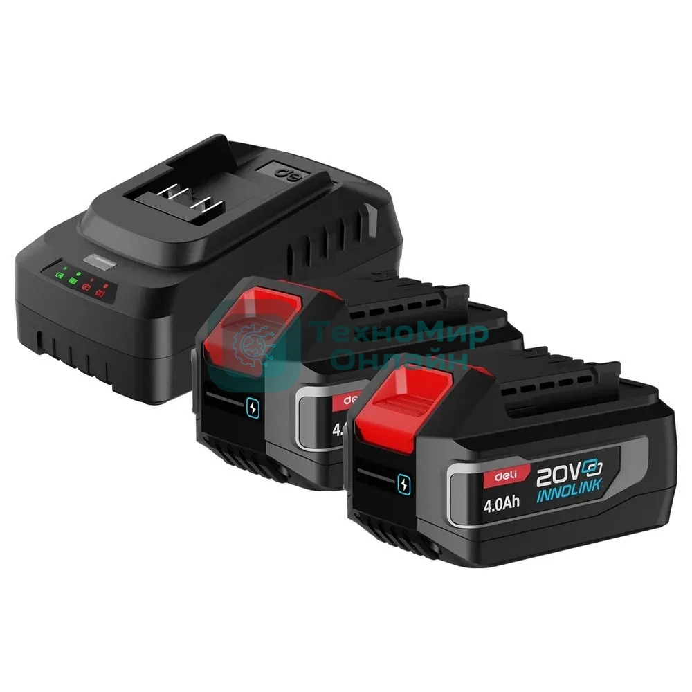 Набор аккумулятор и зарядное устройство Deli DE-CM20A4E (2АКБ 20V 4А*ч + ЗУ 2A, 20V)