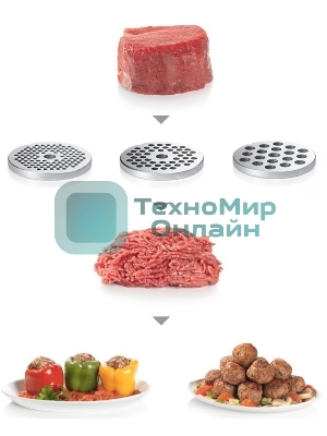 Мясорубка электрическая Bosch MFW68660 черный, 2200 Вт, 4.3 кг/мин, реверс, защита от перегрузки, металлический лоток, насадки - 10