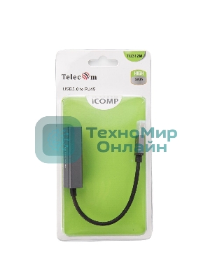 Кабель-переходник USB 3.0 (Am) --> LAN RJ-45 Ethernet 1000 Mbps, Aluminum Shell,Telecom TU312M