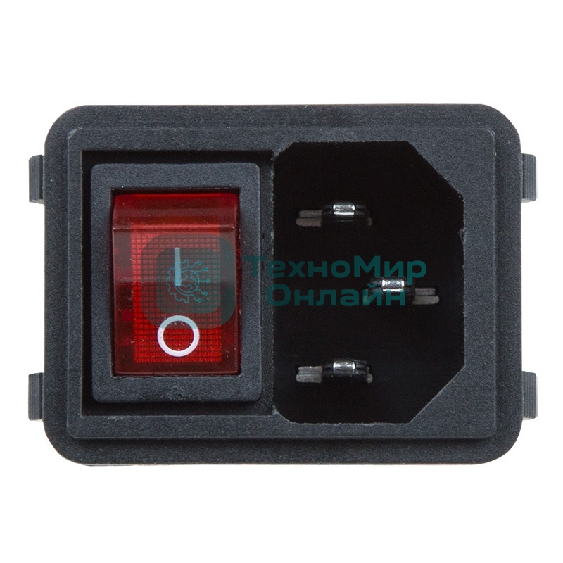 Выключатель клавишный Rexant 250V 10А (4с) ON-OFF красный с подсветкой и штекером C14 3PIN