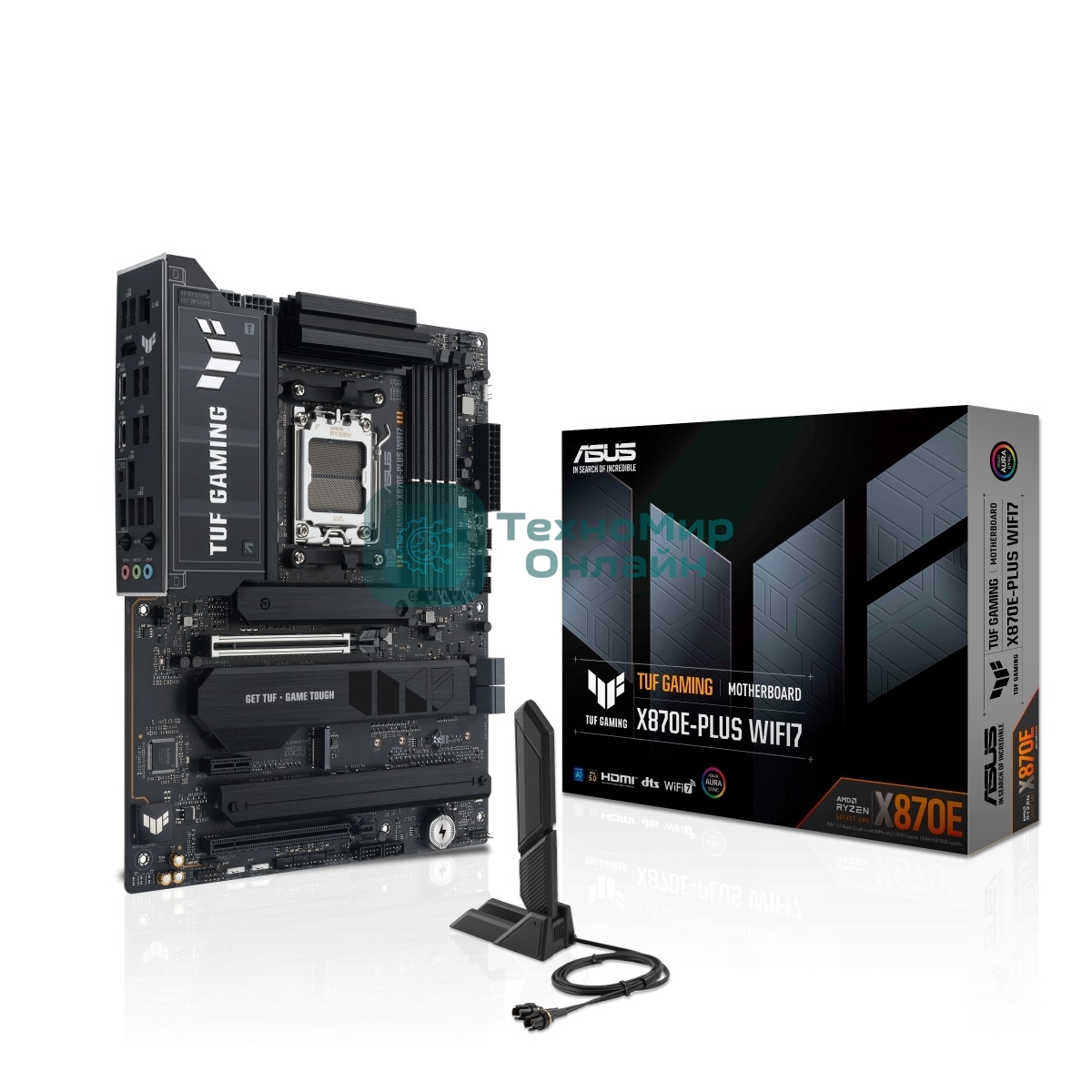 Материнская плата ASUS TUF GAMING X870E-PLUS WIFI7, AM5, AMD X870E, 4xDDR5, 4xSATA, 4xM.2, 1xPCIe 5.0 x16, 1xPCIe 4.0 x4, 1xPCIe 3.0 x1, 1xHDMI, 1x2.5Gb LAN, Wi-Fi 7, Bluetooth 5.4, 2xUSB-C 40Gbps, 3xUSB-A 10Gbps, 4xUSB-A 5Gbps, 4xUSB-A 2.0, 3x3.5 мм, 7.1, ATX