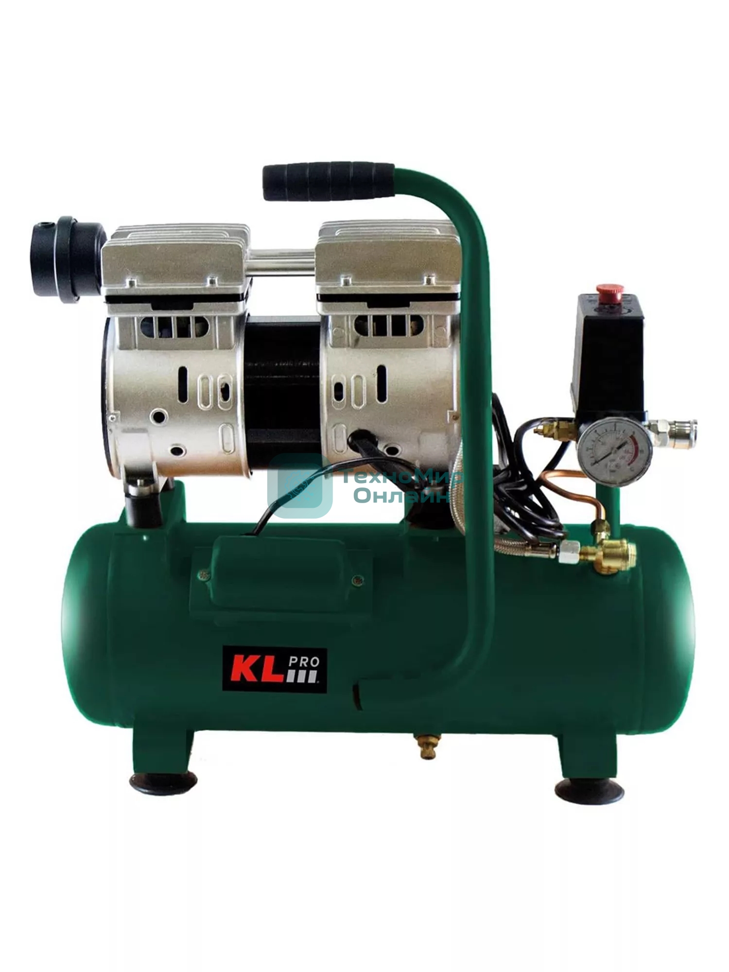 Профессиональный бесшумный воздушный компрессор KLPRO KLK8S (сеть, 0,7Квт, 8 бар, 131л/мин, емкость 8л)