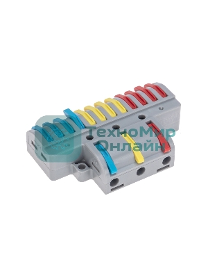 Клемма Rexant СМК 3х4 проходная разветвительная 3 полюса, с монтажной площадкой (1 ввод, 4 вывода на полюс) (10 шт/уп)