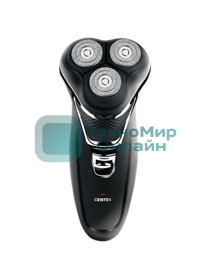 Электробритва Centek CT-2176 черный/хром ротор, 3 плавающие головки, аккумулятор + работа от сети, триммер