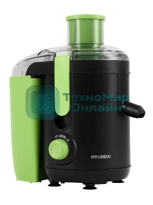 Соковыжималка Hyundai HY-JE1625 чёрный/зелёный, центробежная, 500 Вт, 400 мл, механическое