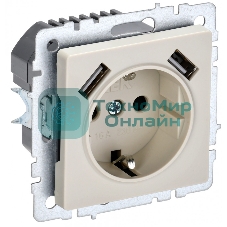Розетка 1-местная IEK BRITE РЮш10-2-БрКр (BR-R14-16-U21-D31-K10) с заземлением, с защитными шторками, 16А, с USB A+A 5В 3,1А, бежевый