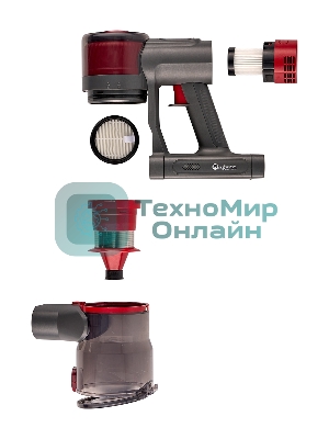 Пылесос вертикальный Bufett MVC 387A черный/красный, питание от аккумулятора, 250 Вт, уборка сухая, пылесборник 0.6 л