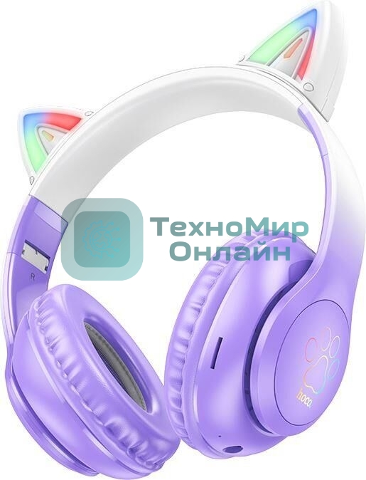 Беспроводные/проводные наушники Hoco W42 фиолетовый, накладные, Bluetooth + проводной, до 10 ч.