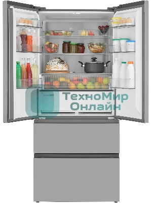 Холодильник Zugel ZRFDI470X нержавеющая сталь трехкамерный 309/95л морозилка снизу, No Frost, Side by Side