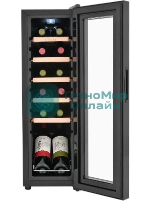 Винный шкаф ZÜGEL ZCWF123B черный, 32 л, 1 отсек, 12 бут.