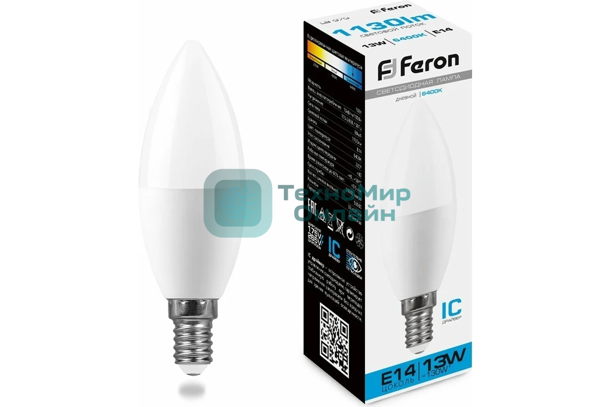 Лампа светодиодная Feron LB-970 13Вт E14 дневной матовая свеча