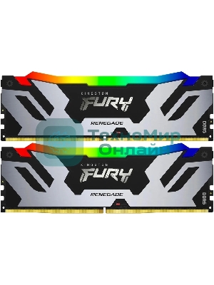 Оперативная память Kingston Fury Renegade, DDR5, 32Gb (2x16GB), 7200MHz, CL38, DIMM, с радиатором, RGB, серебристый/черный