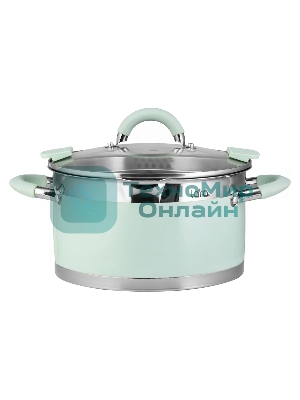 Кастрюля LARA LR02-541 MINT 18x10 см, 2,4 л, носик, индукционное дно, крышка с бортом, полипропилен, силикон, нержавеющая сталь