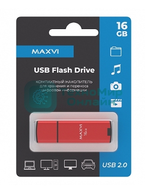 Флешка USB Maxvi MP2 red (FD16GbUSB20C10MP2), 16Gb, USB 2.0, R/W 15/5, красный/черный
