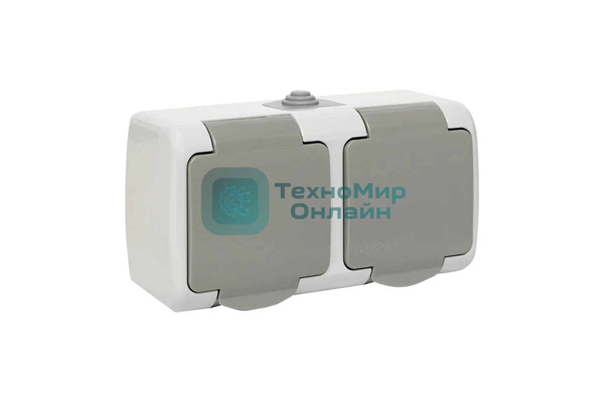 Розетка EKF Мурманск EFR16-129-30-54 2-местная 16А с заземлением с крышкой IP54 серый с защитными шторками