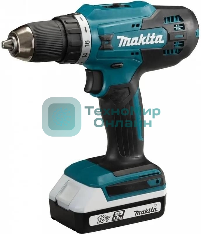 Дрель-шуруповерт Makita DF488D002, 18 В, 1,5 Ач, 42 Нм, щеточный