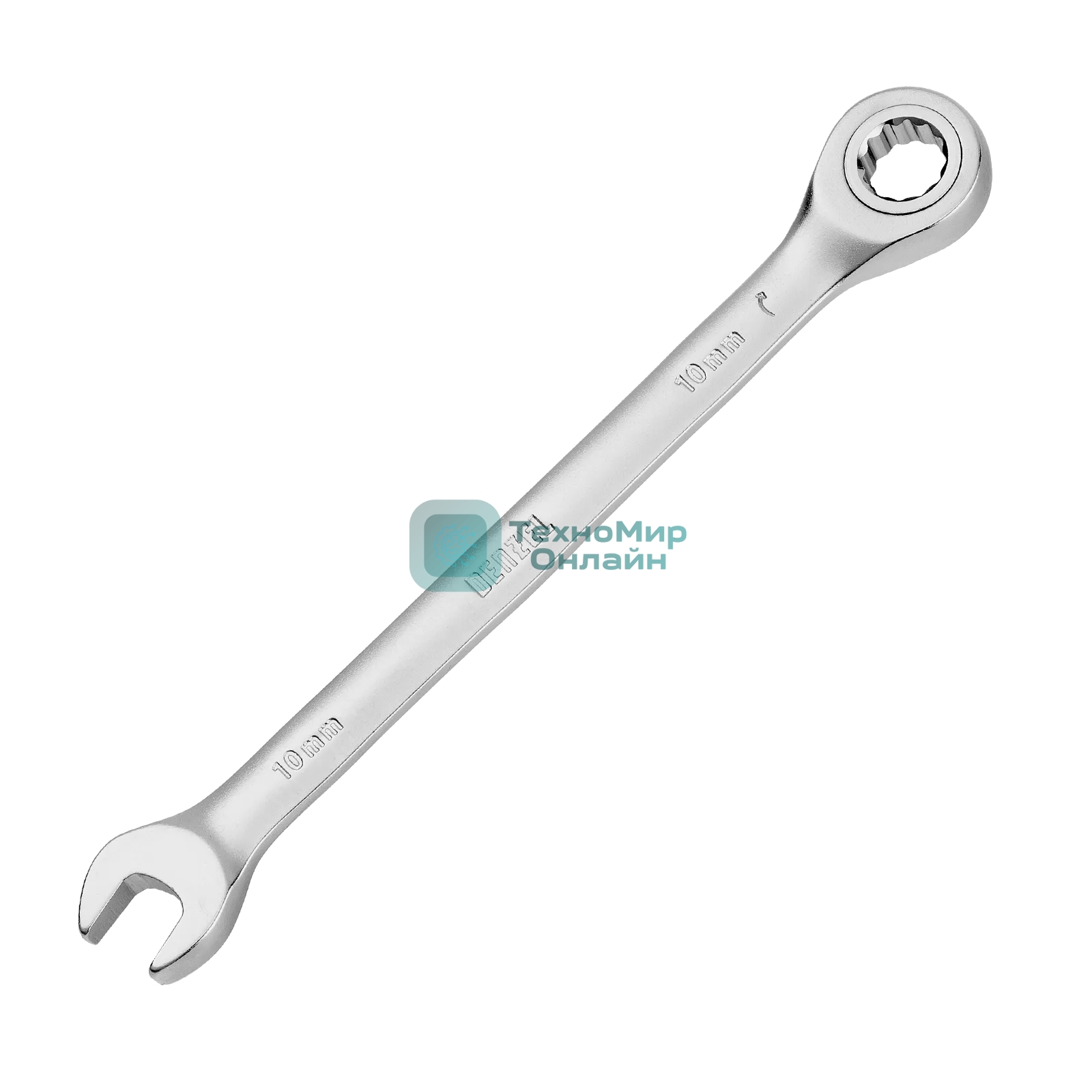 Ключ комбинированный трещоточный Denzel 10 мм, CrV, матовый хром