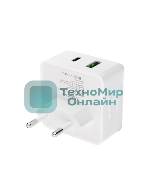 Сетевое зарядное устройство Maxvi CHL-603PD Type-C\USB 30W 6A (3A+3A) PD QC3.0, белый