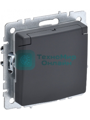 Розетка 1-местная IEK BRITE РСбш10-3-44-БрГ с заземлением, с защитными шторками и крышкой, 16А, IP44, графит