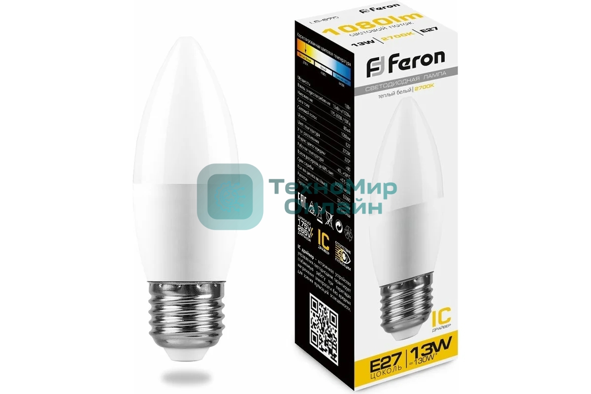 Лампа светодиодная Feron LB-970 13Вт E27 теплый матовая свеча