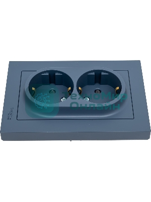 Розетка SE AtlasDesign двойная, с/з, со шторками, 16А, в сборе, грифель