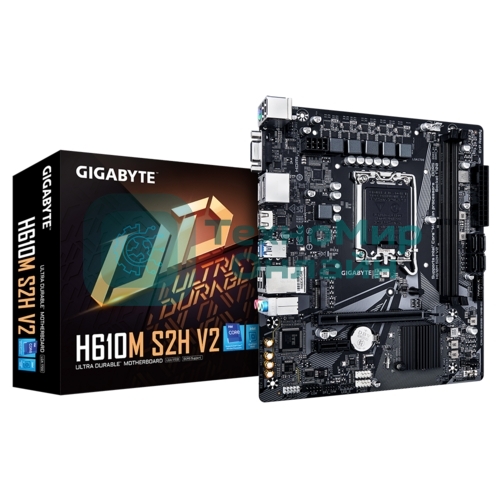 Материнская плата Gigabyte H610M S2H V2, LGA 1700, Intel H610, 2xDDR5, 4xSATA, 1xM.2, 1xPCIe 4.0 x16, 1xPCIe x1, 1xHDMI, 2xDP, 1xD-Sub, 1x 1Gb LAN, 2xUSB-A 3.2 Gen 1, 4xUSB-A 2.0, 3x 3.5 мм, 7.1, mATX