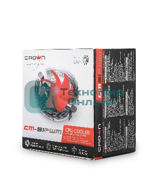 Кулер для процессора Crown CM-91PWM v2 серебристый/красный, 90 мм, алюминий, 2000 об/мин, 20 дБ, 4 pin, 125 Вт, 57 мм