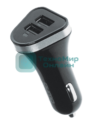 Автомобильное зарядное устройство QUMO 2A, 2 USB, 1A+1A черный, кабель Apple 8 pin в комплекте