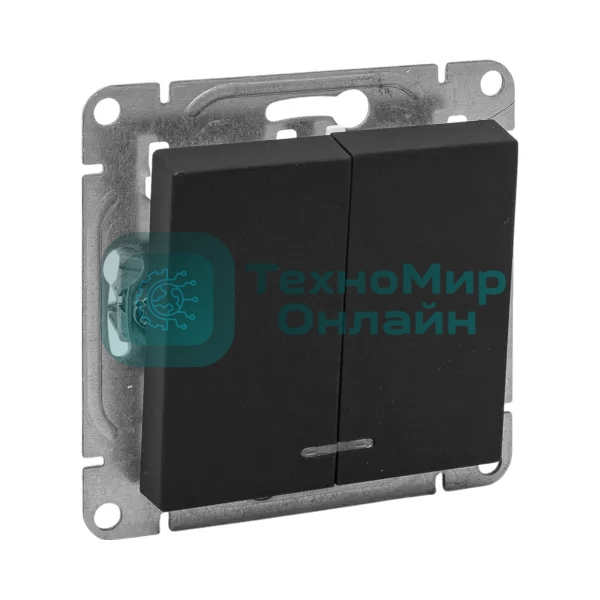 Механизм выключателя EKF UP1-SWB-24 двухклавишный, с подсветкой, черный Эпика