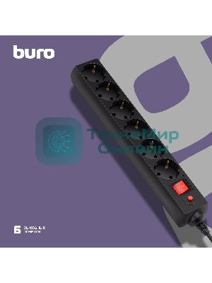 Сетевой фильтр Buro 600SH-16-3-B 3 м, 6 розеток, черный, коробка