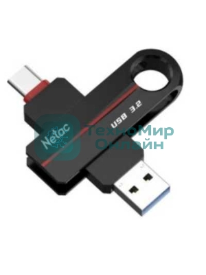 Флешка USB Netac US18 (NT03US18C-064G-32BK), 64Gb, USB 3.2/TypeC, R/W 200/100, черный/красный