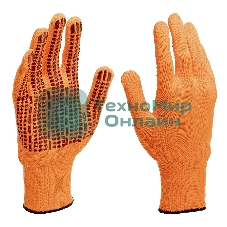 Перчатки Сибртех трикотажные, синтетическая нить, ПВХ-гель точка, оранжевый, L, 13 класс