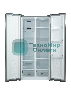 Холодильник Бирюса SBS 400 I нержавеющая сталь двухкамерный 232/168 л морозилка слева, No Frost, Side-by-side