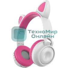 Беспроводные/проводные наушники Qumo Party Cat BT 0025 бело-розовый, накладные, Bluetooth + проводной, кошачьи ушки, до 7 ч