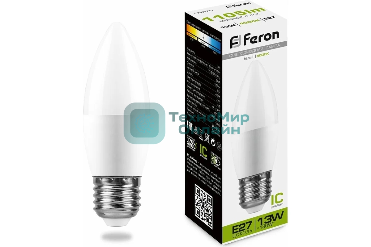 Лампа светодиодная Feron LB-970 13Вт E27 белый матовая свеча