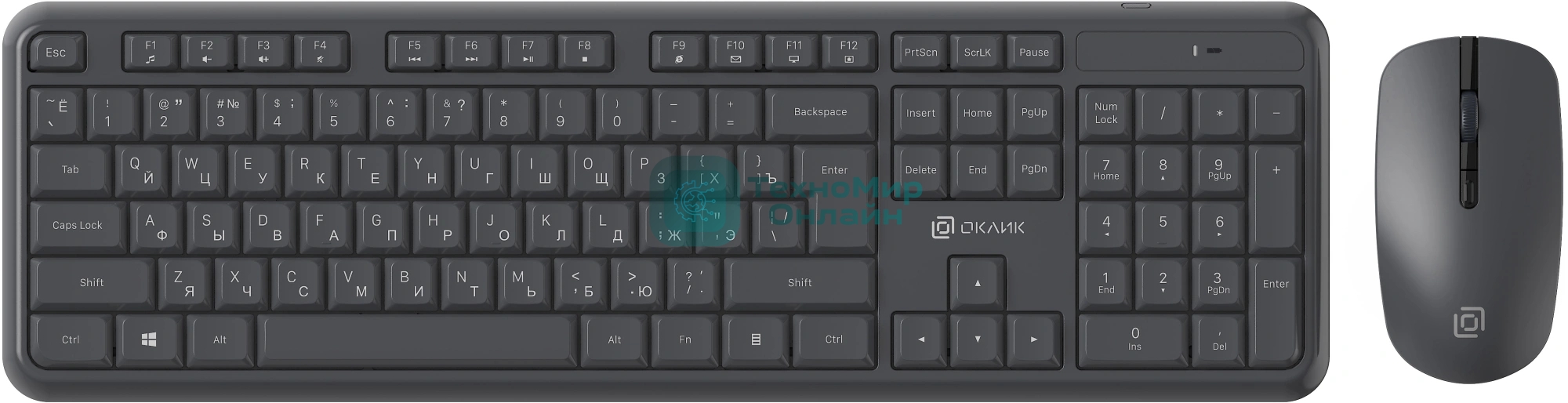 Комплект клавиатура+мышь Oklick S277W беспроводной, USB, 1600 DPI, серый
