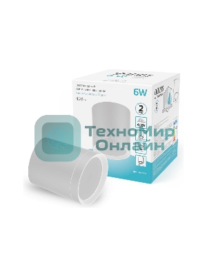 Светильник Gauss Overhead накл цил 6W 420lm 4100K 170-240V IP20 68x75мм белый с расс LED