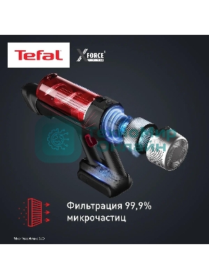 Пылесос вертикальный Tefal X-Force Flex TY2079WO черный/красный, питание от аккумулятора, 100 Вт, уборка сухая, пылесборник 0.4 л