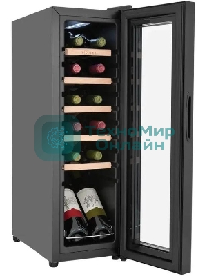 Винный шкаф ZÜGEL ZCWF123B черный, 32 л, 1 отсек, 12 бут.