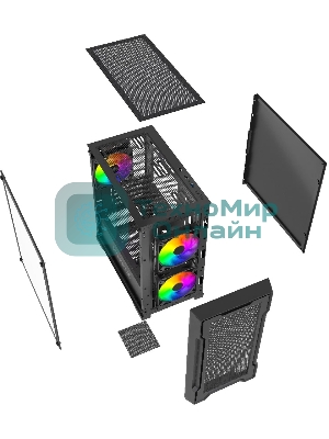 Компьютерный корпус Powercase Mistral Micro X3B ARGb, Tempered Glass, 3x 120мм ARGb PWM Fan, черный, mATX (CMMXB-A3)